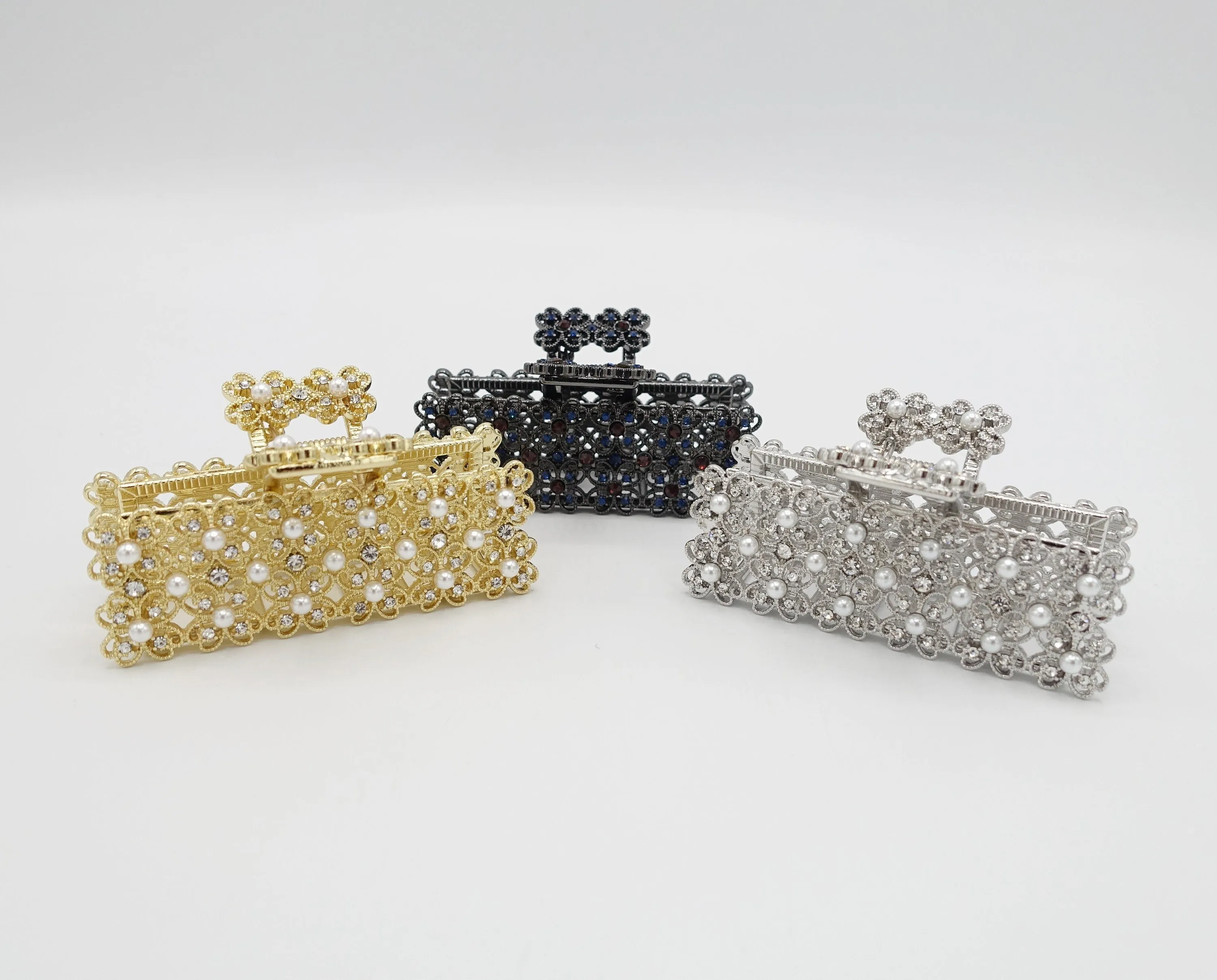 pearl rhinestone hair claw rectangle clutch bag pattern hair clamp for women