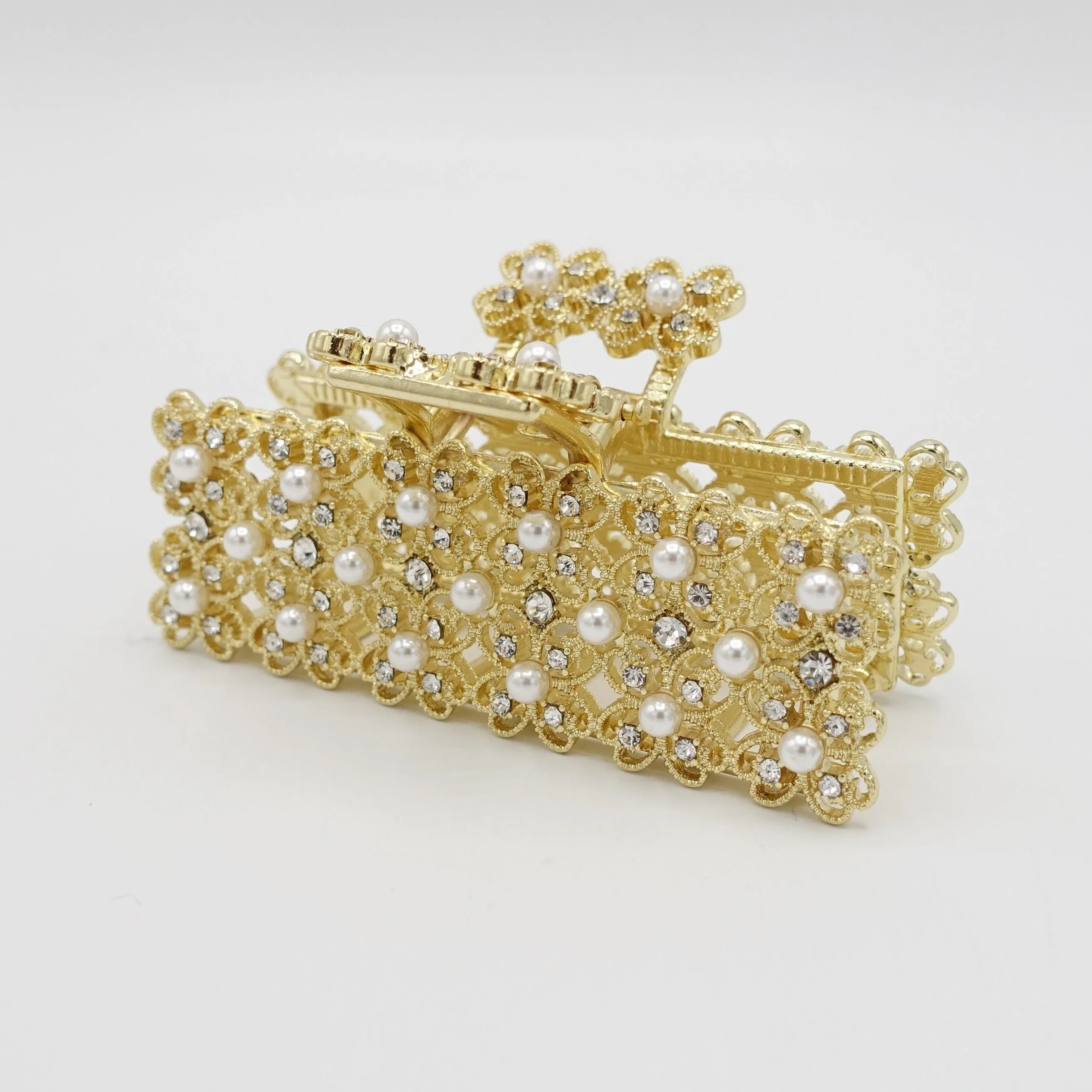 pearl rhinestone hair claw rectangle clutch bag pattern hair clamp for women