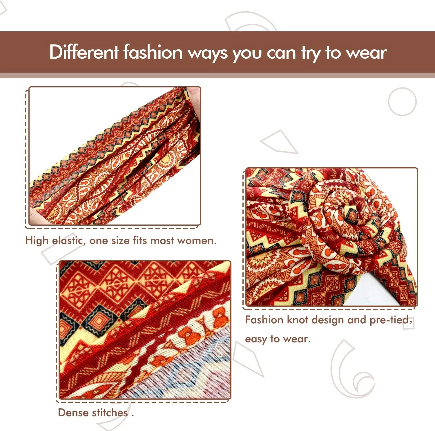 SATINIOR 4 Pieces African Pattern Headwrap Pre-Tied Bonnet Turban Knot Beanie Cap Headwrap Hat