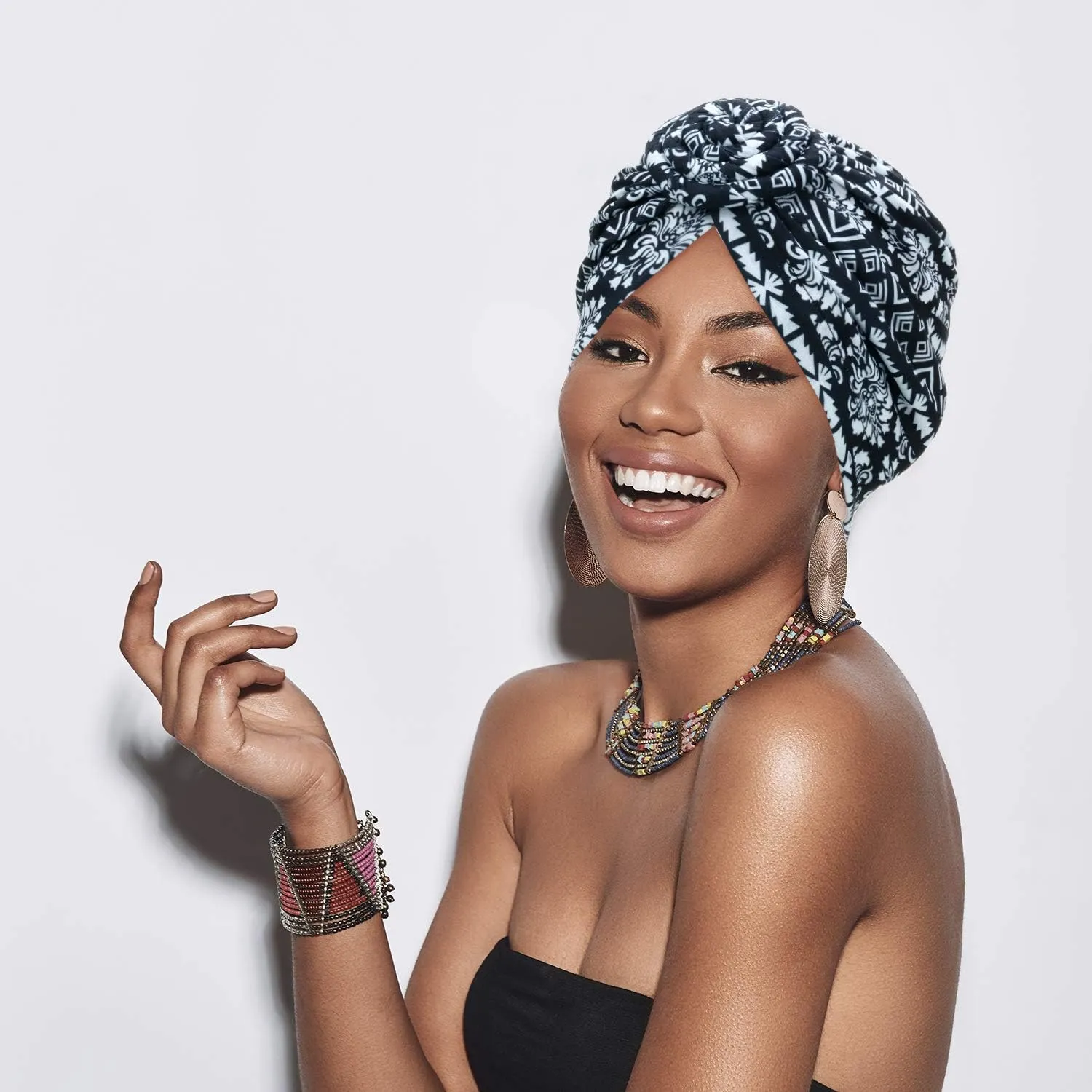SATINIOR 4 Pieces African Pattern Headwrap Pre-Tied Bonnet Turban Knot Beanie Cap Headwrap Hat
