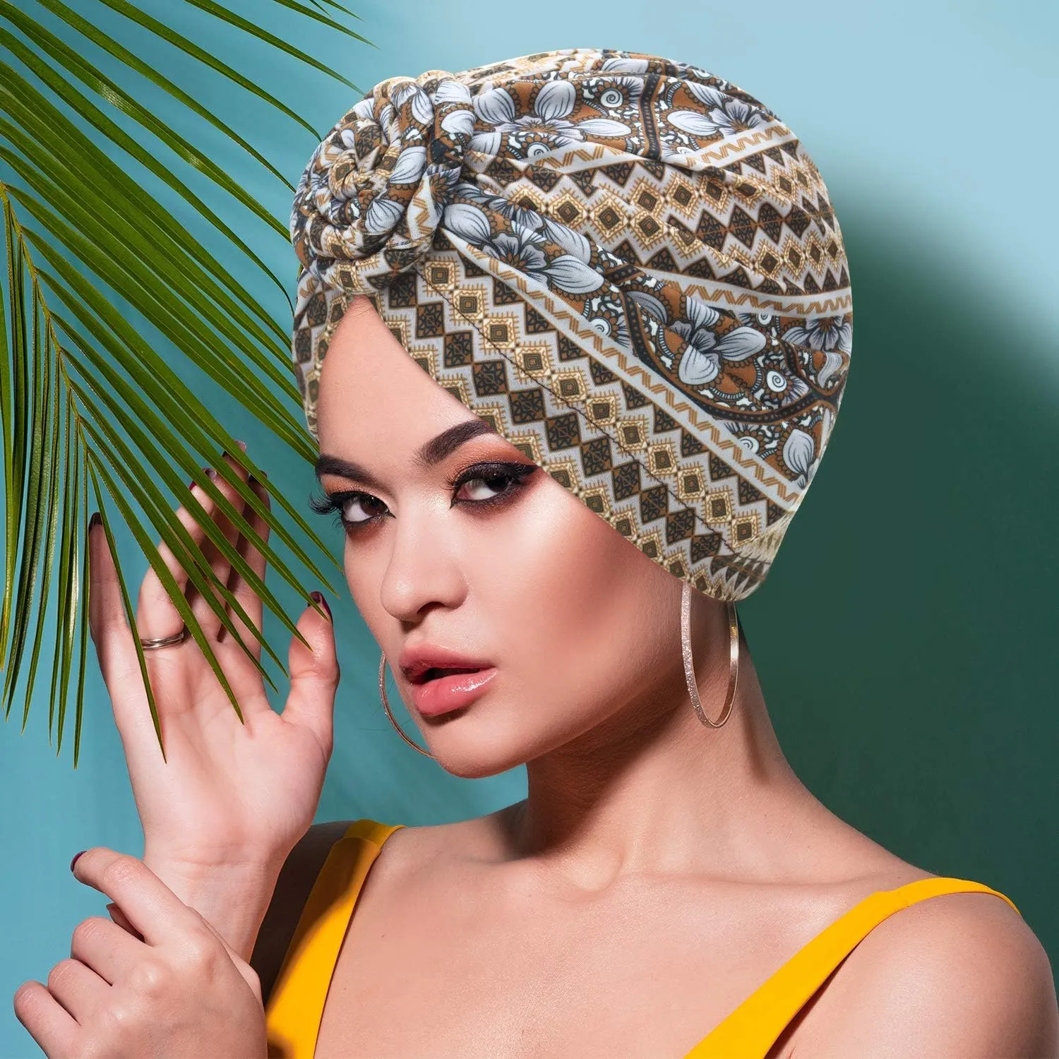 SATINIOR 4 Pieces African Pattern Headwrap Pre-Tied Bonnet Turban Knot Beanie Cap Headwrap Hat