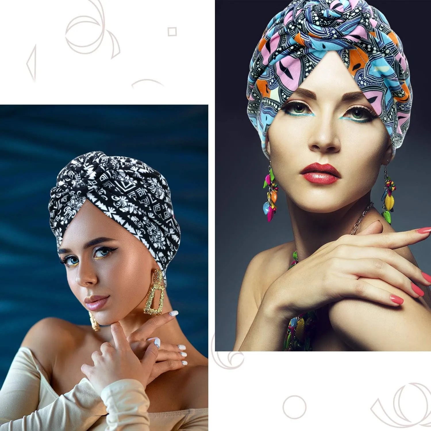 SATINIOR 4 Pieces African Pattern Headwrap Pre-Tied Bonnet Turban Knot Beanie Cap Headwrap Hat