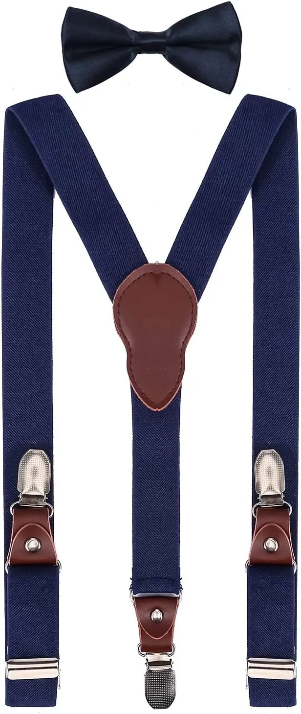 Shark Tooth Boys' Men's Suspenders and Bow Tie Set Y-Back Adjustable