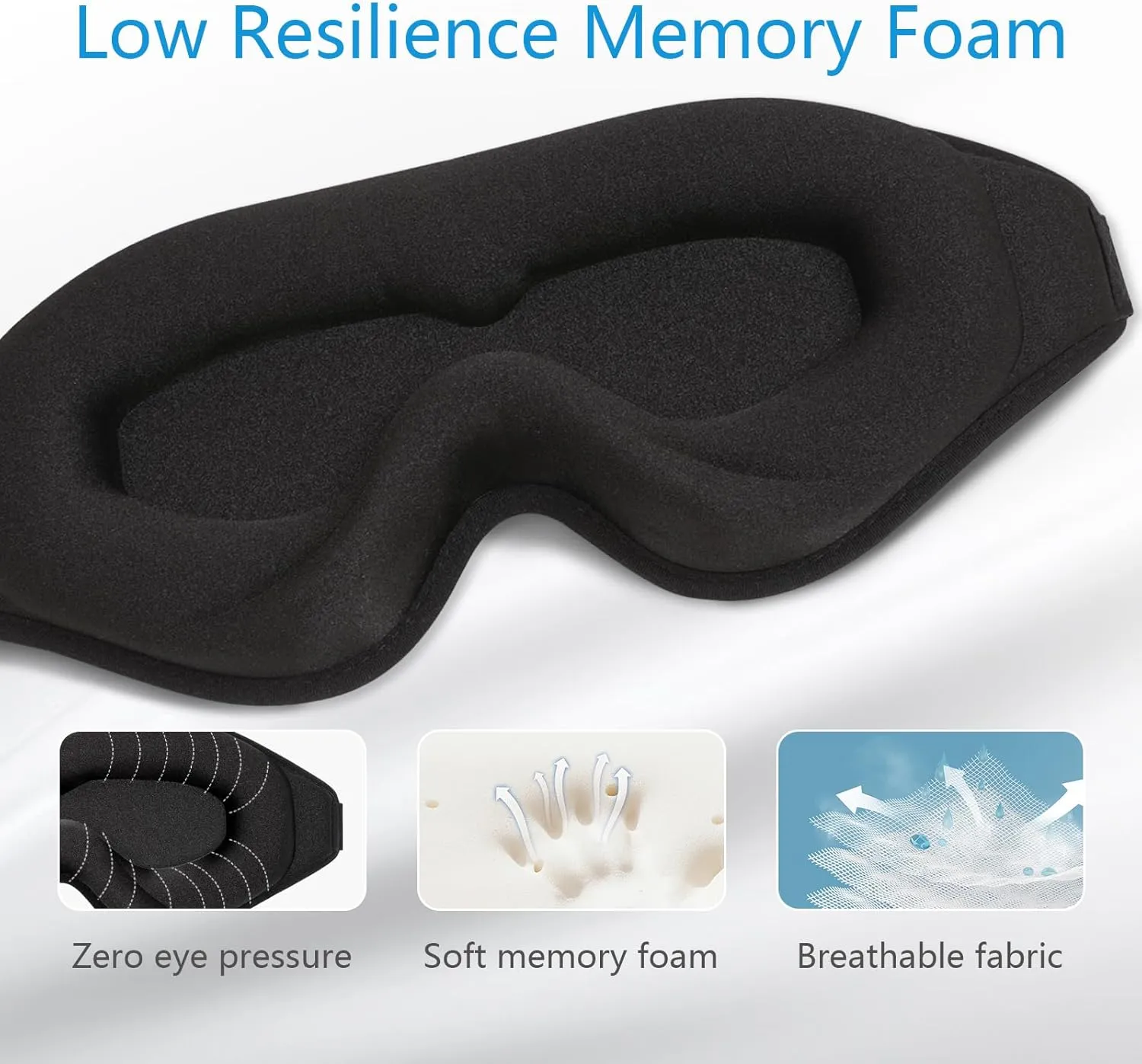 Sleep Mask 3D Eye Mask for Sleeping 100% Light Blocking Eye Covers with Adjustable Strap Night Blindfold for Men Women Memory Foam Black