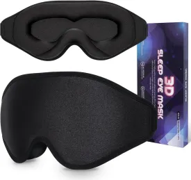 Sleep Mask 3D Eye Mask for Sleeping 100% Light Blocking Eye Covers with Adjustable Strap Night Blindfold for Men Women Memory Foam Black