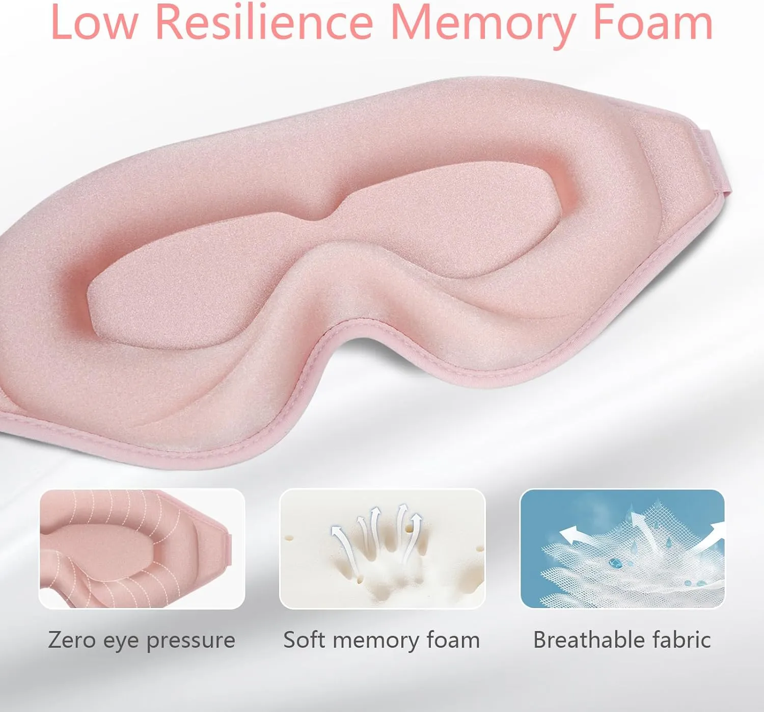 Sleep Mask 3D Eye Mask for Sleeping 100% Light Blocking Eye Covers with Adjustable Strap Night Blindfold for Women Memory Foam Pink