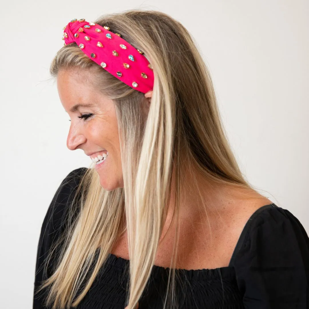 Traditional Knot Headband - Hot Pink Gem