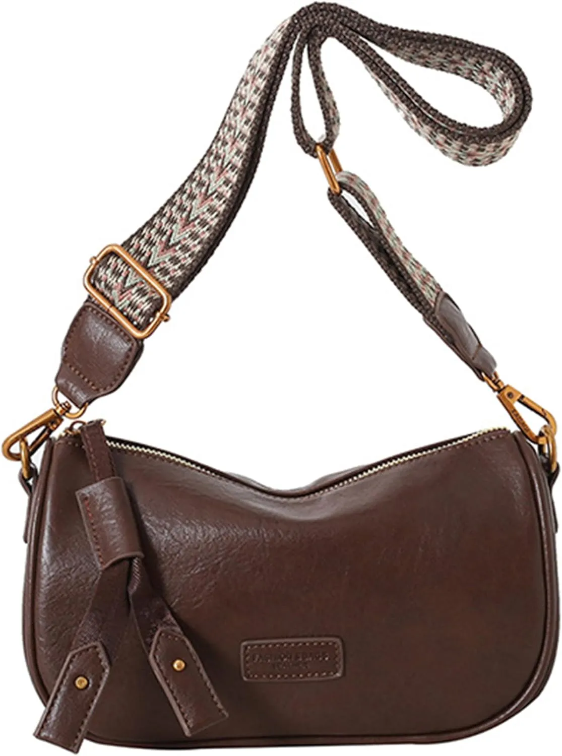Vegan Leather Crossbody Bag for Women, Small Shoulder Purse with Wide Strap