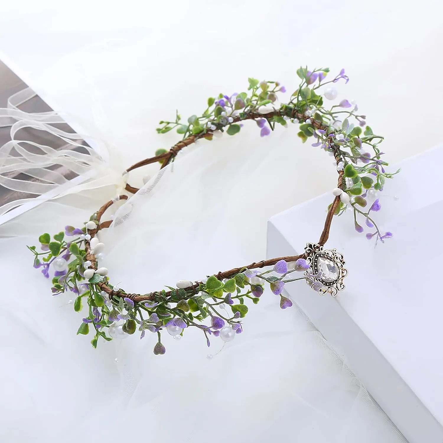 Vivivalue Women Flower Crown Girl Flower Headband Floral Headpiece Halo Wedding Party Photos