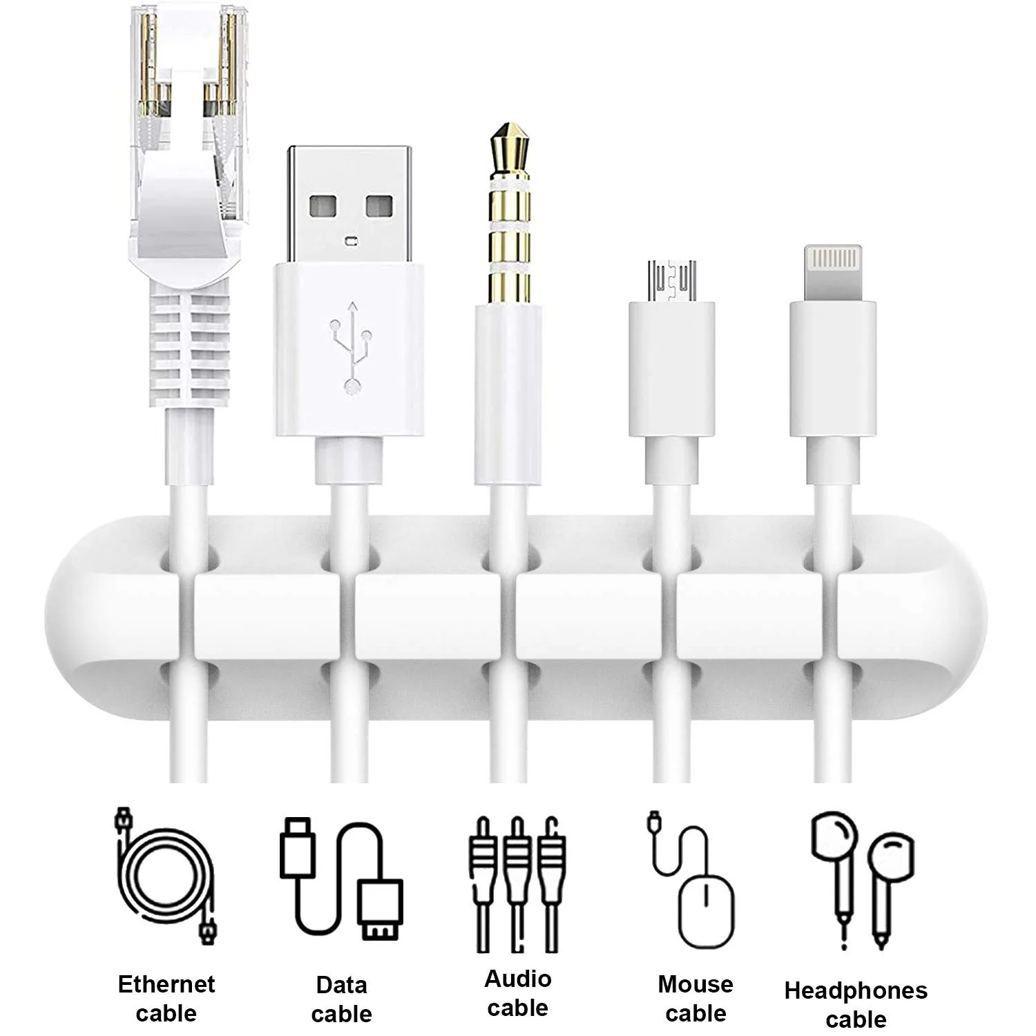 White Cable Clips, Cord Organizer Cable Management, Cable Organizers USB Cable Holder Wire Organizer Cord Clips, 2 Packs Cable Straps for Desk Car Home and Office (5, 3 Slots)