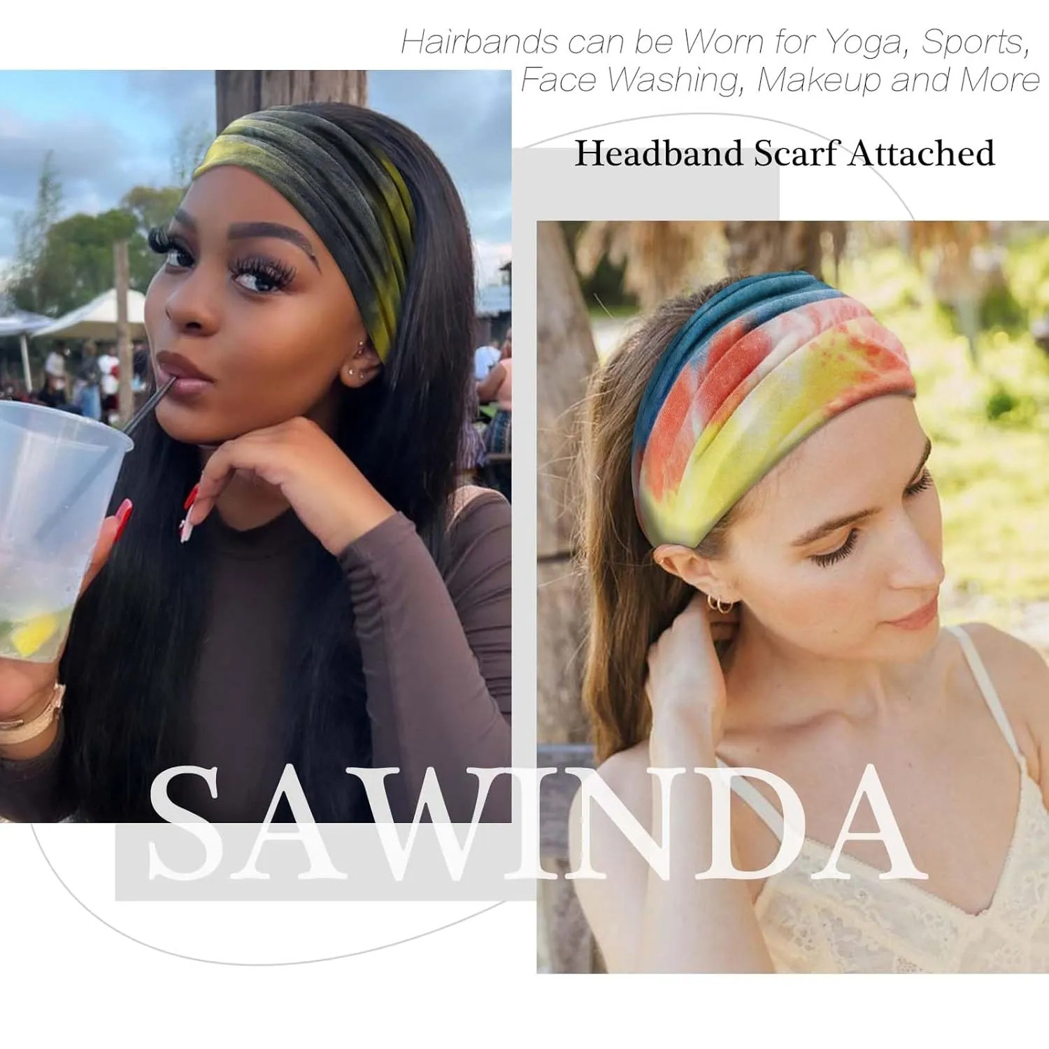 Wide Headbands for Women Knotted Non-Slip Tie Dye Womens Head Bands Boho African Stretchy Thick Head Wraps Bandanas for Women Yoga Workout 4 Pack