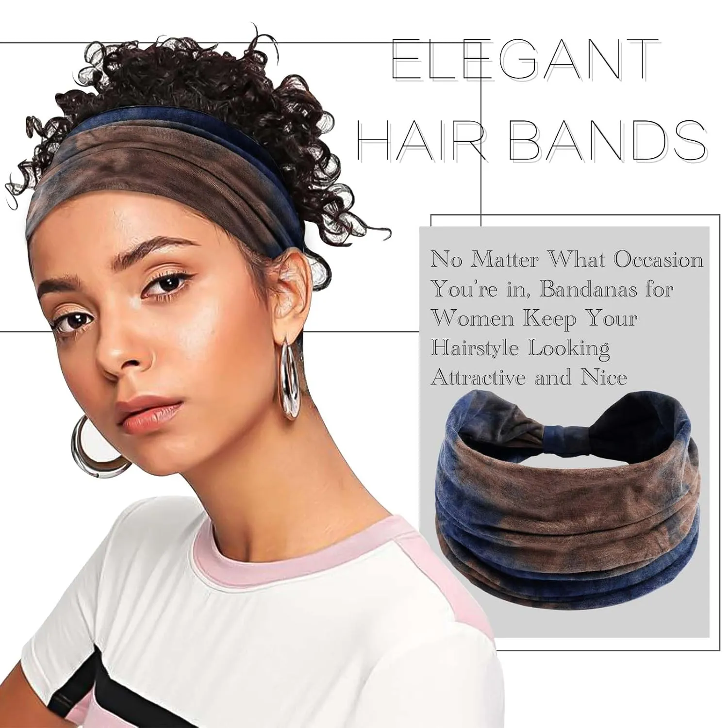 Wide Headbands for Women Knotted Non-Slip Tie Dye Womens Head Bands Boho African Stretchy Thick Head Wraps Bandanas for Women Yoga Workout 4 Pack