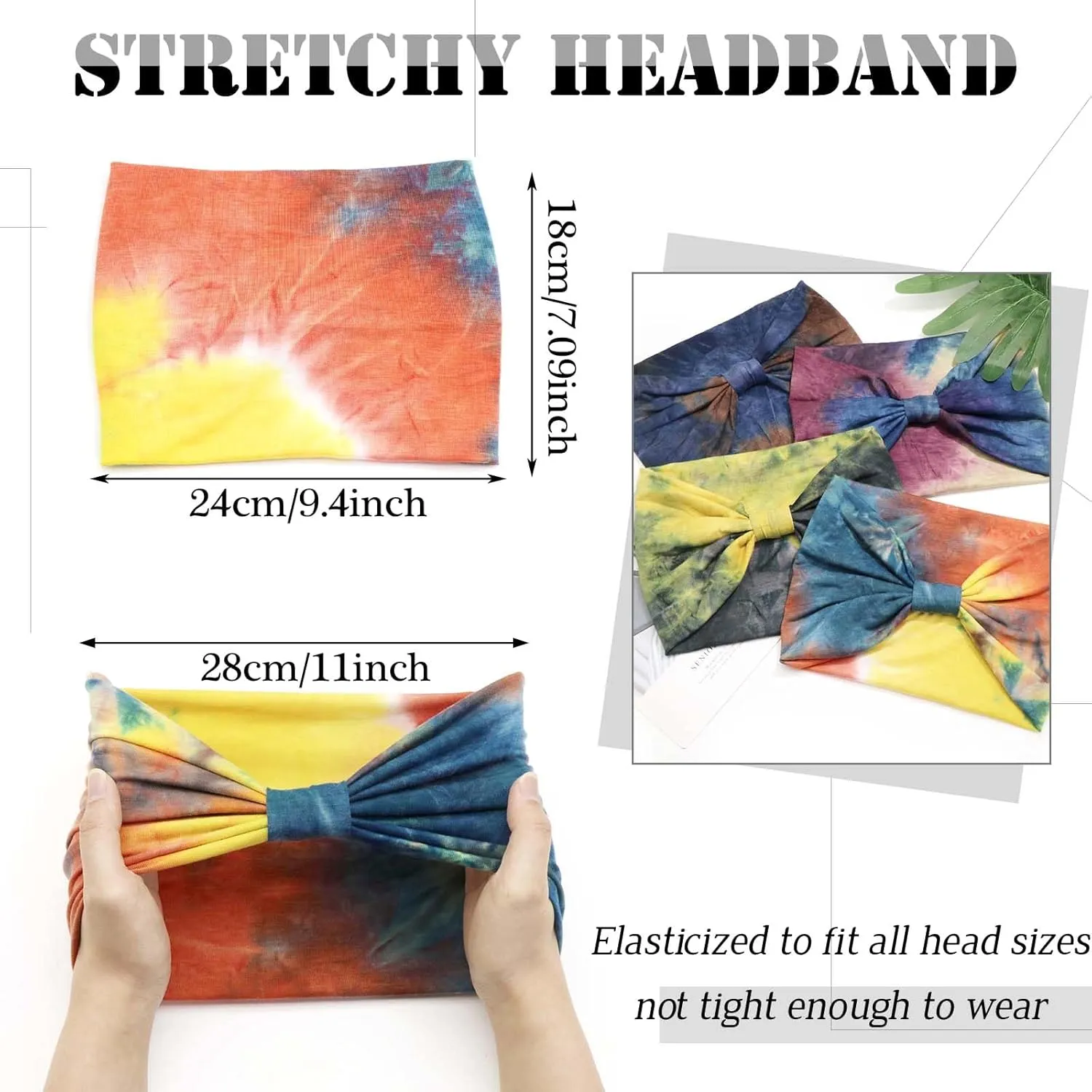 Wide Headbands for Women Knotted Non-Slip Tie Dye Womens Head Bands Boho African Stretchy Thick Head Wraps Bandanas for Women Yoga Workout 4 Pack