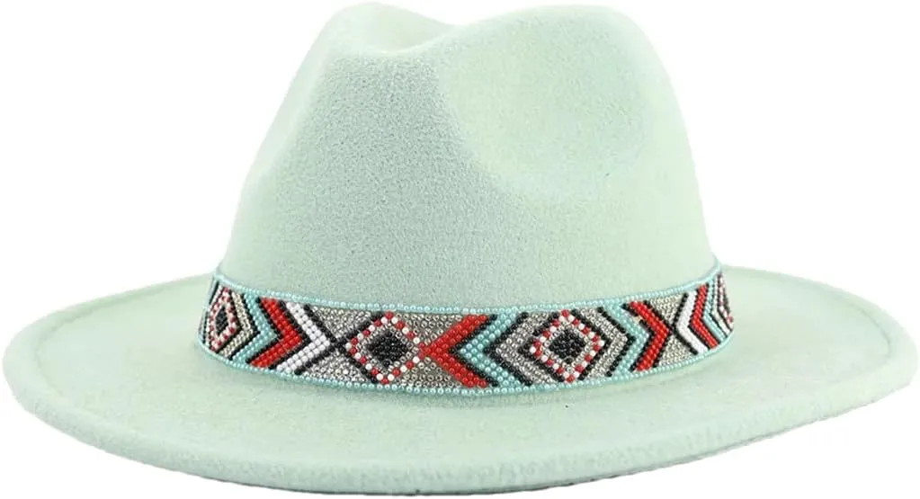 Women Fedoras Accessories Colorful Beads Wide Edge Jazz Hat Men Panama Hat Sombrero 13 M55-58cm, Medium
