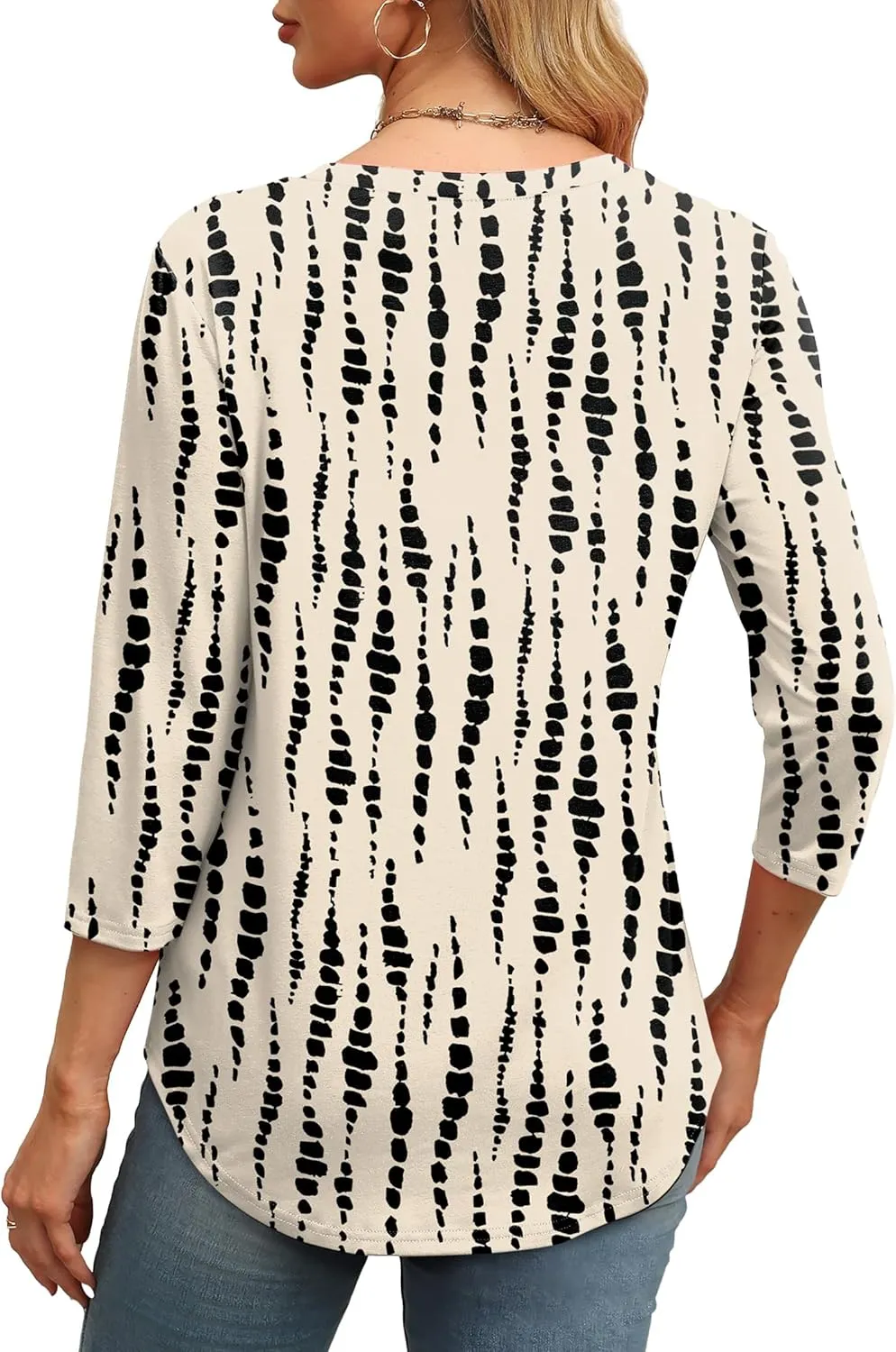 XIEERDUO 3/4 Length Sleeve Womens Tops Round Neck Casual Tunic Tops Basic Pleated Shirts Loose Fit 2025