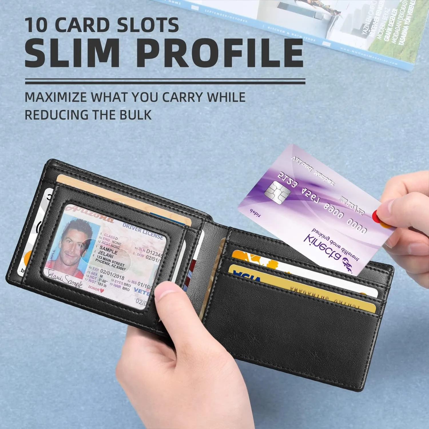 Zitahli Mens-Wallet-Slim-Leather-RFID Blocking Wallet for Men Minimalist Bifold Credit Card Holder with Gift Box