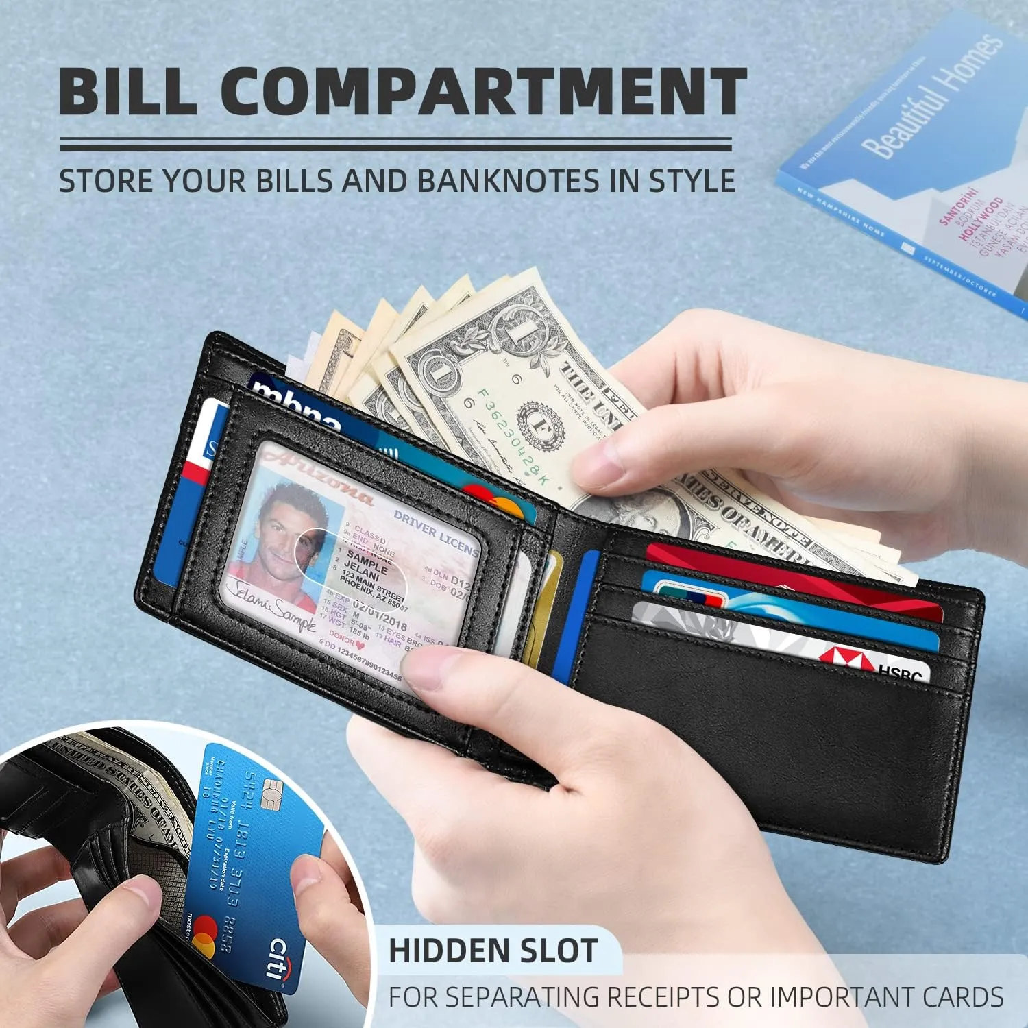 Zitahli Mens-Wallet-Slim-Leather-RFID Blocking Wallet for Men Minimalist Bifold Credit Card Holder with Gift Box